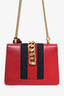 Gucci Red Leather Web 'Sylvie' Mini Crossbody Bag