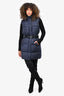 Prada Navy Blue Cinched Waist Puffer Vest with Black Belt Size 42