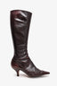 Yves Saint Laurent Vintage Deep Burgundy Leather Knee High Boots Size 37.5