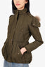 Burberry Green Removable Fur Hood Parka Coat Size 2