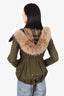 Burberry Green Removable Fur Hood Parka Coat Size 2