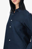 Comme des Garcons Navy Long Sleeve Shirt With Check Detail Size M