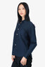 Comme des Garcons Navy Long Sleeve Shirt With Check Detail Size M