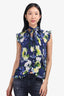 Erdem Blue Floral Sleeveless Ruffle Blouse Estimated Size Small