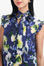 Erdem Blue Floral Sleeveless Ruffle Blouse Estimated Size Small