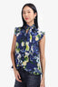 Erdem Blue Floral Sleeveless Ruffle Blouse Estimated Size Small