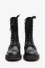 Fendi Black Leather Zucca Stretch Knit Combat Boots Size 35