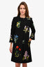 Stella McCartney Black Floral Embroidered Wool Coat Size 40