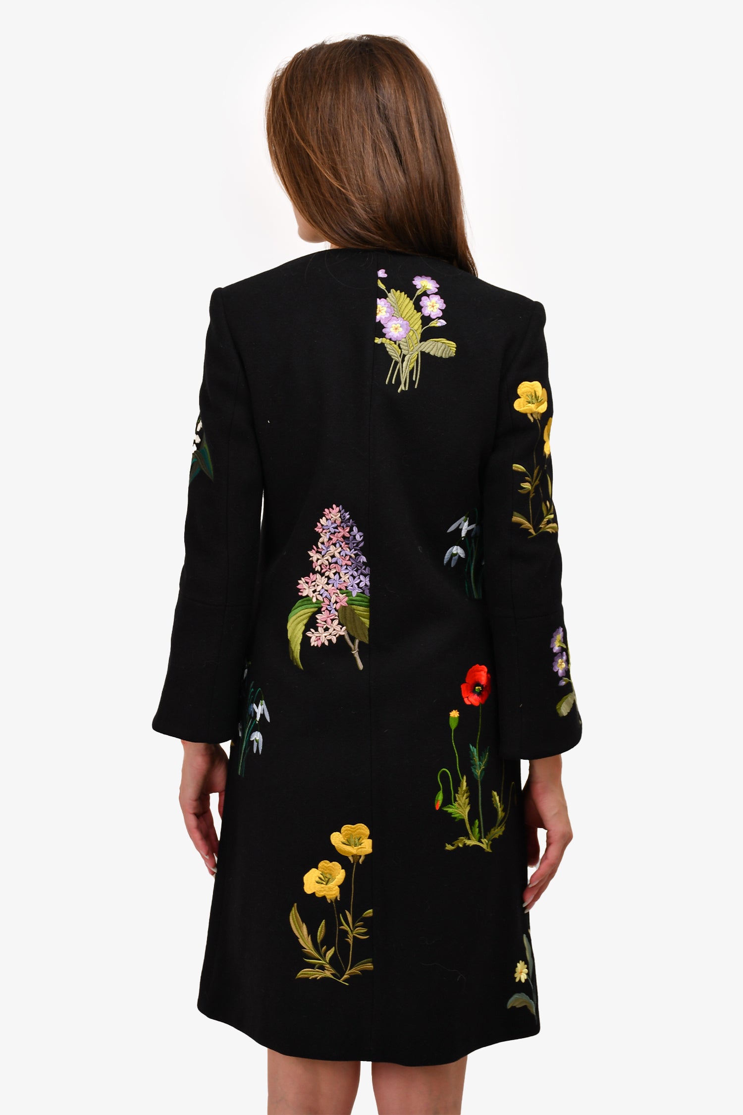 Stella McCartney Black Floral Embroidered Wool Coat Size 40