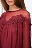 Chloe Burgundy Crepe Silk Lace Neckline Blouse Size 38