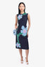 Prada Navy Woven Floral Shift Dress Size 36