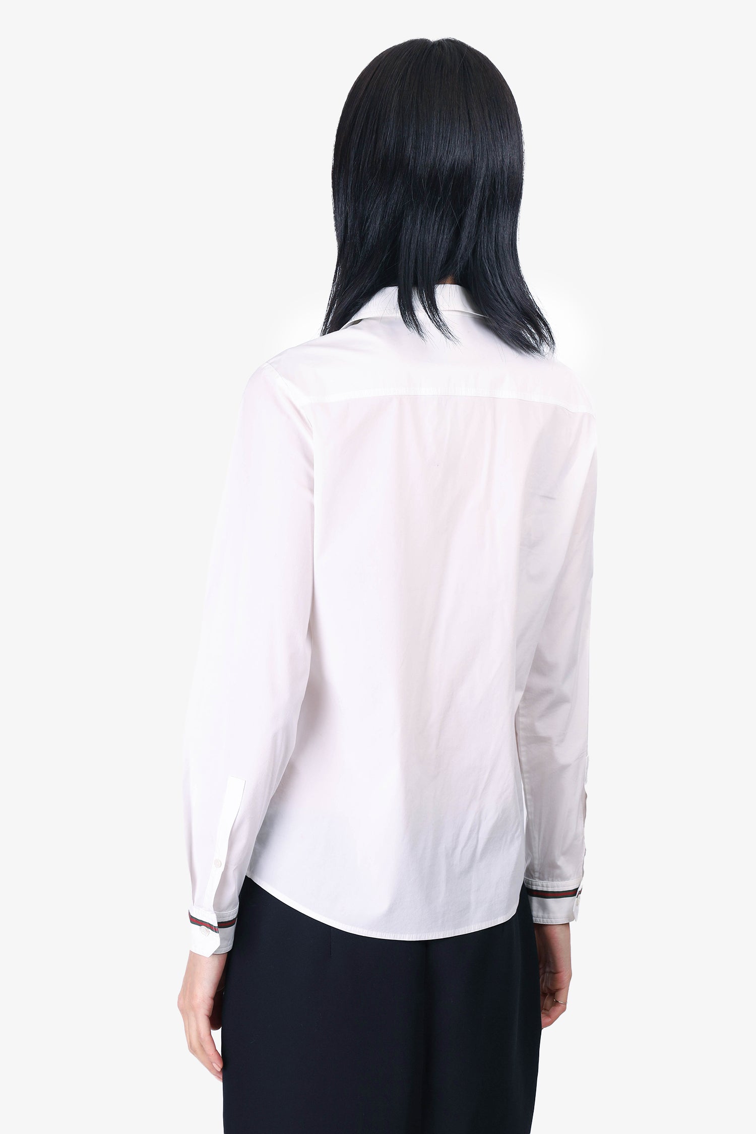 Gucci White Long Sleeve Shirt with Web Detail Size 42 Mine Yours