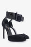 Saint Laurent Black Suede Peep Toe Ankle Buckled Heels Size 37.5