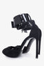 Saint Laurent Black Suede Peep Toe Ankle Buckled Heels Size 37.5