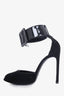 Saint Laurent Black Suede Peep Toe Ankle Buckled Heels Size 37.5