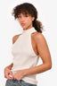 Anine Bing Cream Ribbed Wool Blend Sleeveless Turtleneck Top Size S