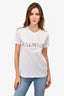 Balmain White Studded Logo T-Shirt With Gold Buttons Size 38