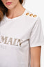 Balmain White Studded Logo T-Shirt With Gold Buttons Size 38