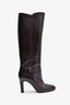 Saint Laurent Brown Leather Logo Heel Boots Size 37