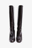 Saint Laurent Brown Leather Logo Heel Boots Size 37