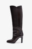 Saint Laurent Brown Leather Logo Heel Boots Size 37