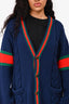 Gucci Blue Wool Cable Knit Web Trimmed Buttoned Cardigan Size S