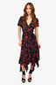 A.L.C. Black/Red Floral Silk Wrap Midi Dress Size 2