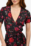 A.L.C. Black/Red Floral Silk Wrap Midi Dress Size 2