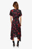 A.L.C. Black/Red Floral Silk Wrap Midi Dress Size 2