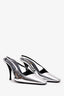 Saint Laurent Silver Metallic Leather Slingback Heels Size 39.5