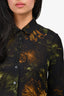 Gucci Black Sheer Leaf Print Silk Button Down Top Size 38