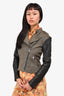 Burberry Brit Grey/Black Leather Sleeved Cropped Biker Jacket Size 2 US