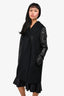 Vince Black Wool Coat with Leather Sleeves Size M