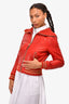 Mackage Brick Red Leather 'Krysta' Jacket with Knit Trim Size S