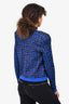 Balmain Blue Metallic Monogram Jacquard Cardigan Sweater with Shoulder Pads Size 34