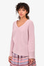 Minnie Rose Pink Ribbed Cashmere V-Neck Sweater Size S