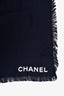 Pre-Loved Chanel™ 2017 Navy/White Silk Striped CC Logo Scarf