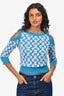 Pre-Loved Chanel™ Blue Patterned Cashmere Cut-Out Cropped Sweater Size 34