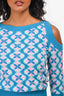 Pre-Loved Chanel™ Blue Patterned Cashmere Cut-Out Cropped Sweater Size 34