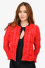 Edward Achour Paris Red Tweed Style Fringe Blazer Size 36