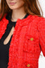 Edward Achour Paris Red Tweed Style Fringe Blazer Size 36