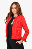 Edward Achour Paris Red Tweed Style Fringe Blazer Size 36