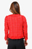 Edward Achour Paris Red Tweed Style Fringe Blazer Size 36