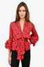 Johanna Ortiz Red Floral Bell Sleeve Blouse Size 2