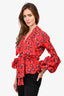 Johanna Ortiz Red Floral Bell Sleeve Blouse Size 2