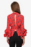 Johanna Ortiz Red Floral Bell Sleeve Blouse Size 2