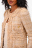 Edward Achour Paris Beige Tweed Fringe Detail Coat Size 34