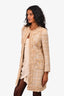 Edward Achour Paris Beige Tweed Fringe Detail Coat Size 34