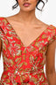 Prada 2016 Red/Gold Embroidered Sleeveless Bow Detail Dress Size 38