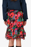 Jason Wu Pink Multicolour Patterned Ruffle Detail Midi Skirt Size 2